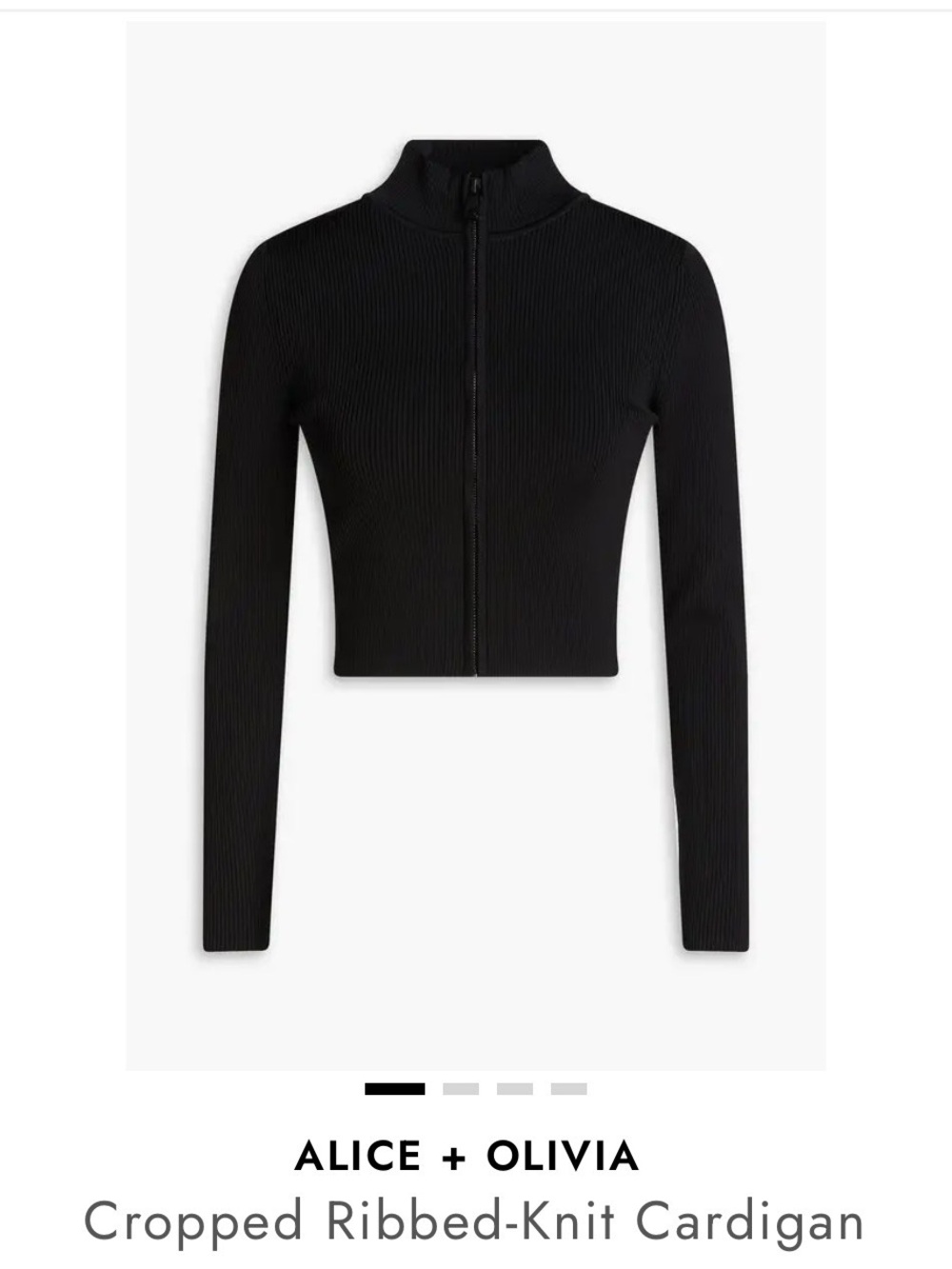 Alice + Olivia Women’s Cropped Ribbed Knit Full Zip Sweater Black XS